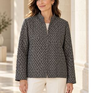 Eileen Fisher NWT Black Rosette Jacquard Flight Jacket XL Quiet Luxury